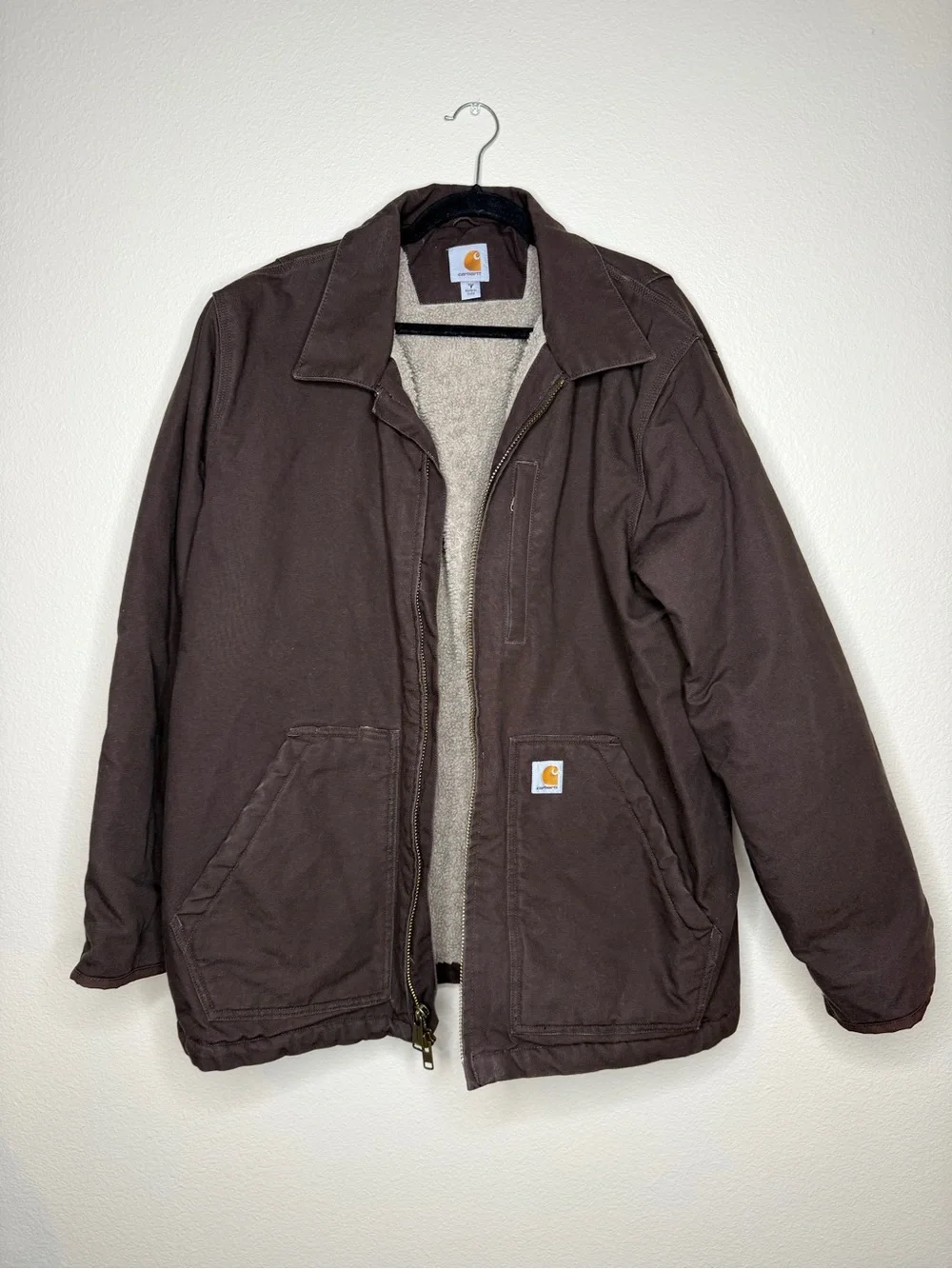 Carhartt Men's Bartlett Loose Fit Washed Duck Sherpa-Lined Coat XL Dark Brown